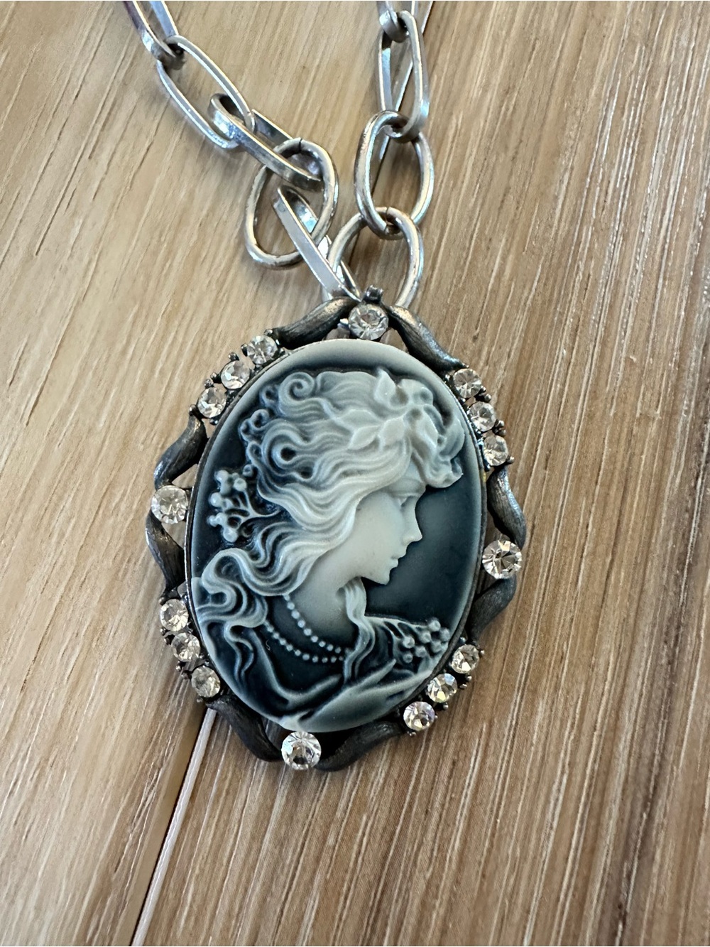 Vintage Cameo on Paper Clip Chain